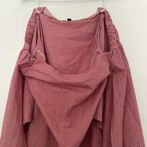 Off the shoulder red gingham top Banana Republic